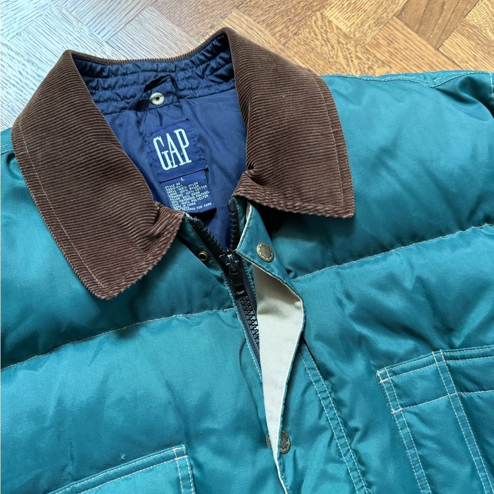 GAP Vintage Down Puffer‎ Chore Barn Coat Olympic Slalom Jacket Green Corduroy L